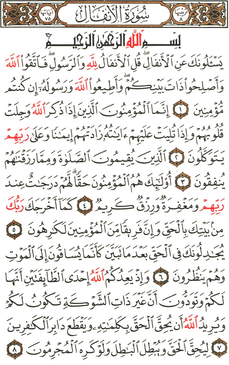 Front for سورة الأنفال The Spoils of War
